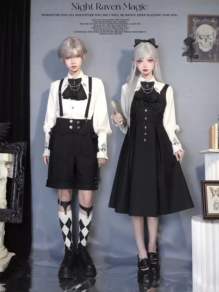Night Raven Magic - Ouji Lolita Dress Set, Suspender Shorts & Cape