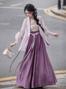 Song Dynasty Modern Hanfu Cardigan and Pocketed Skirt - Ice Wisteria 紫藤冰沙 (Preorder)