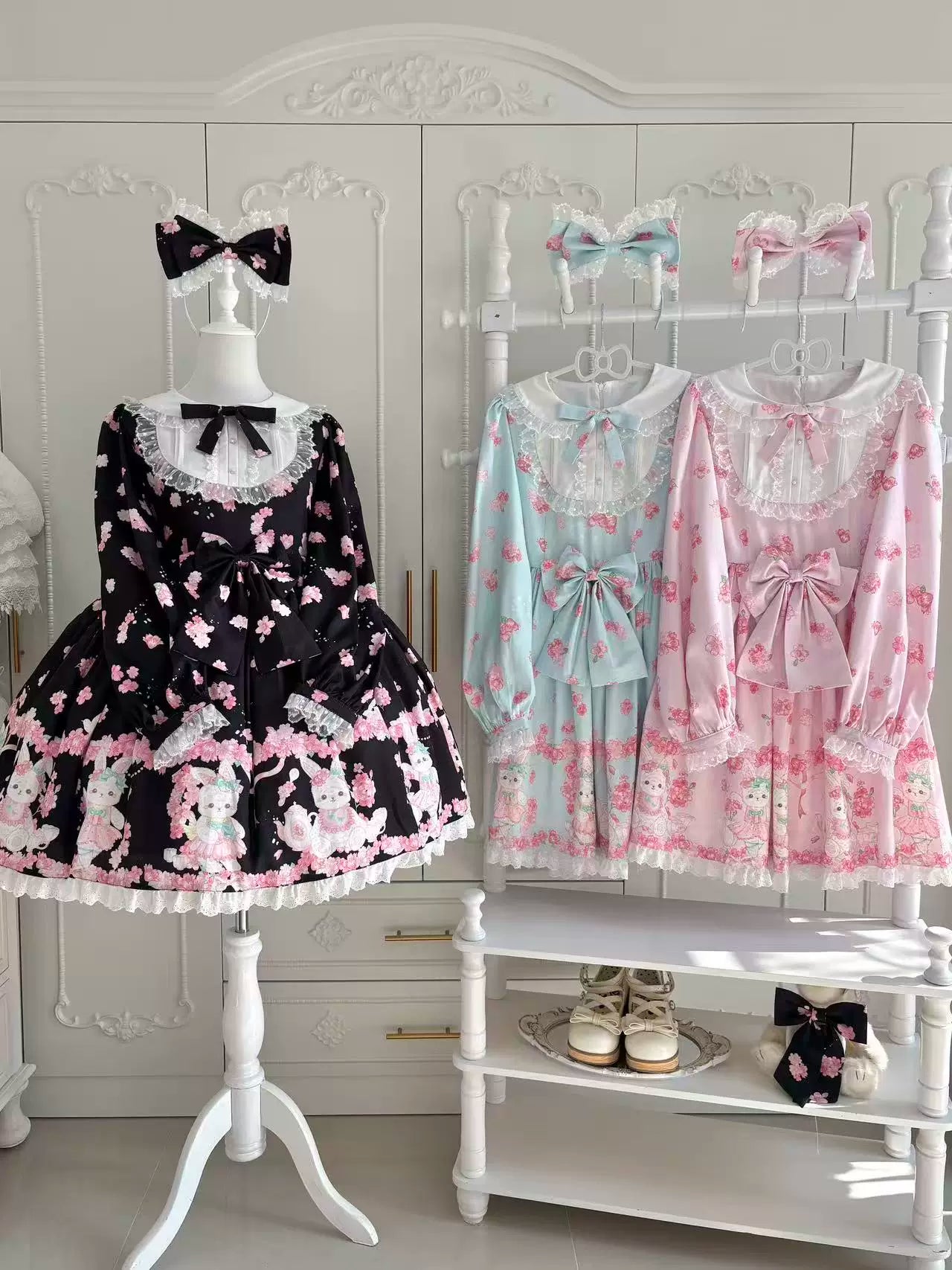 Sakura Bunny - Kawaii Lolita Sakura Print OP Dress, Side Pockets