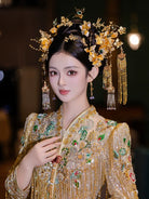 Radiance - Golden Floral Tassel Bridal Hairpin Elegant Fairy-Inspired Hanfu and Qipao Wedding Hair Accessory