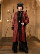 New Chinese Style Black and Red Print Antique Long Coat - Five Poisons 五毒
