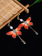 Butterfly Tassel Velvet Flowers Earrings | Hanfu Jewelry