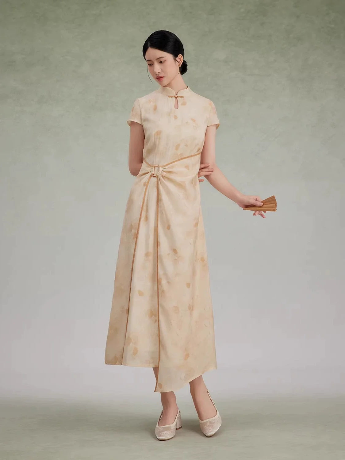 New Chinese Style Short Sleeve Asymmetrical Qipao Maxi Dress - Wantingzhou 琬亭洲 (Preorder)