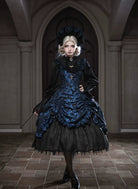 Midnight Lily - Gothic Lolita Lily Jacquard JSK Dress, Drawstring Lift-up Hem