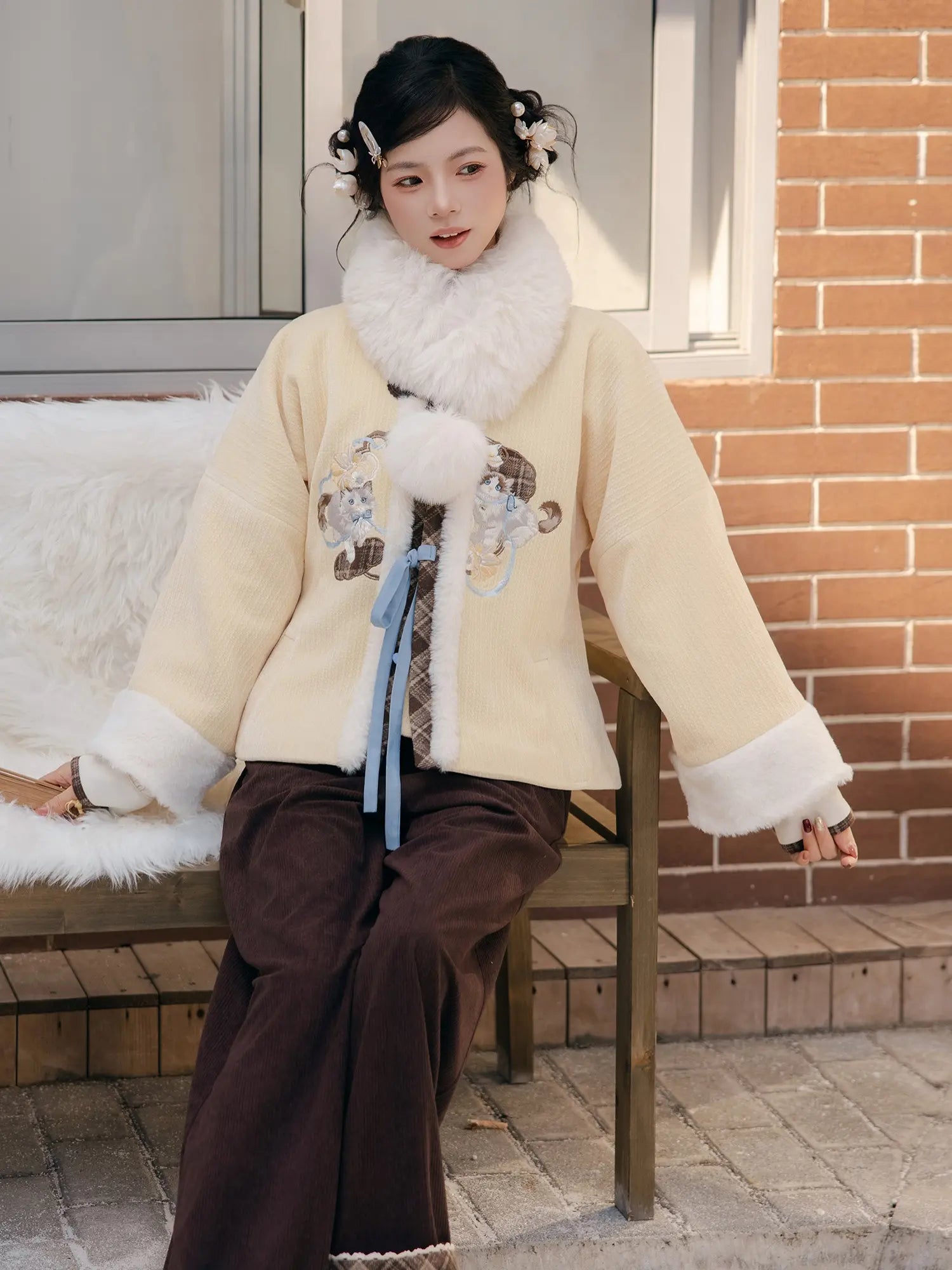 New Chinese Style Coat and Wide Leg Pants - Puppet Custard 布偶奶黄包