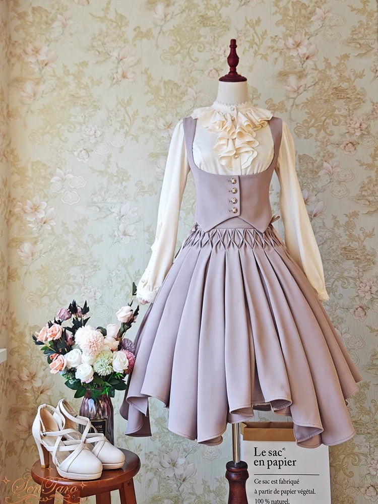 Pleated Irregular Knit Floral Slim Fit Vest and Half Skirt Set