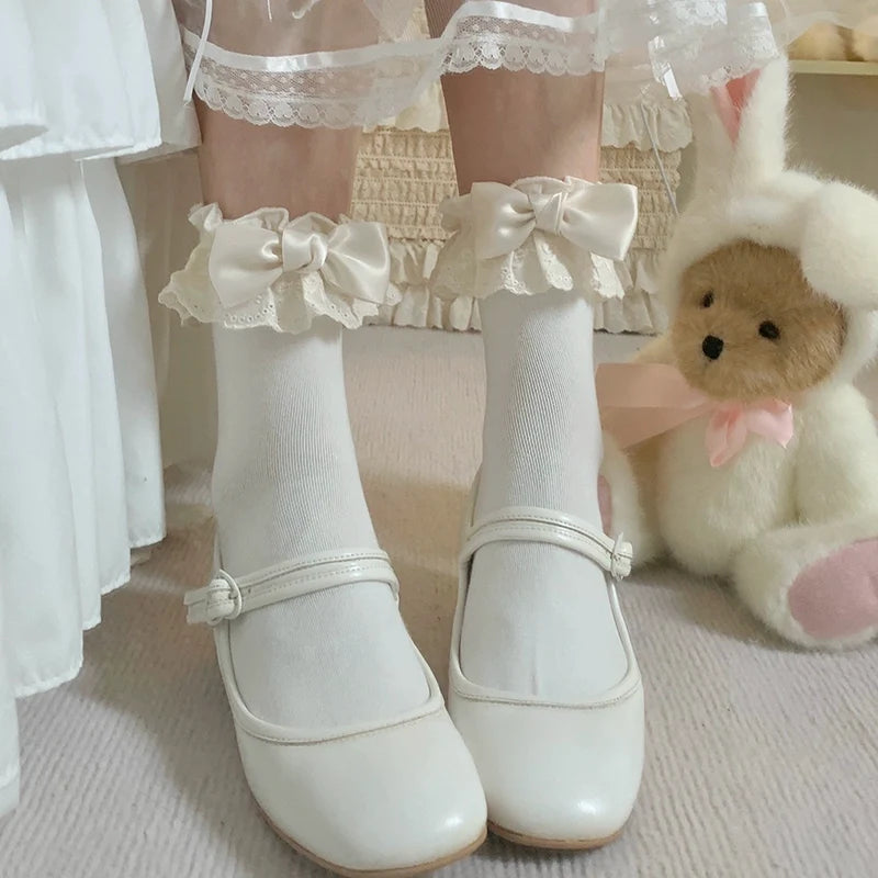 Cotton Lolita Socks Lace Bow White Socks