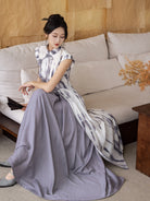 New Chinese Style Sleeveless Tie Dye Cheongsam Dress in Grey - Misty Clouds 云烟 (Preorder)