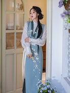 New Chinese Style Long Sleeve Shirt with Spiral Skirt and Embroidered Vest - Pear Blossoms 梨花曲 (Preorder)