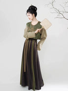 Tang Dynasty Modern Hanfu Set with Beizi Overlay & Flowing Eight-Panel Skirt - Twilight Returns 暮晚归 (Preorder)