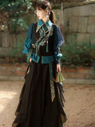 Qingluan Yu 青鸾羽 - New Chinese Style Retro Han Elements Vest, Blouse and Pants Outfit for Women