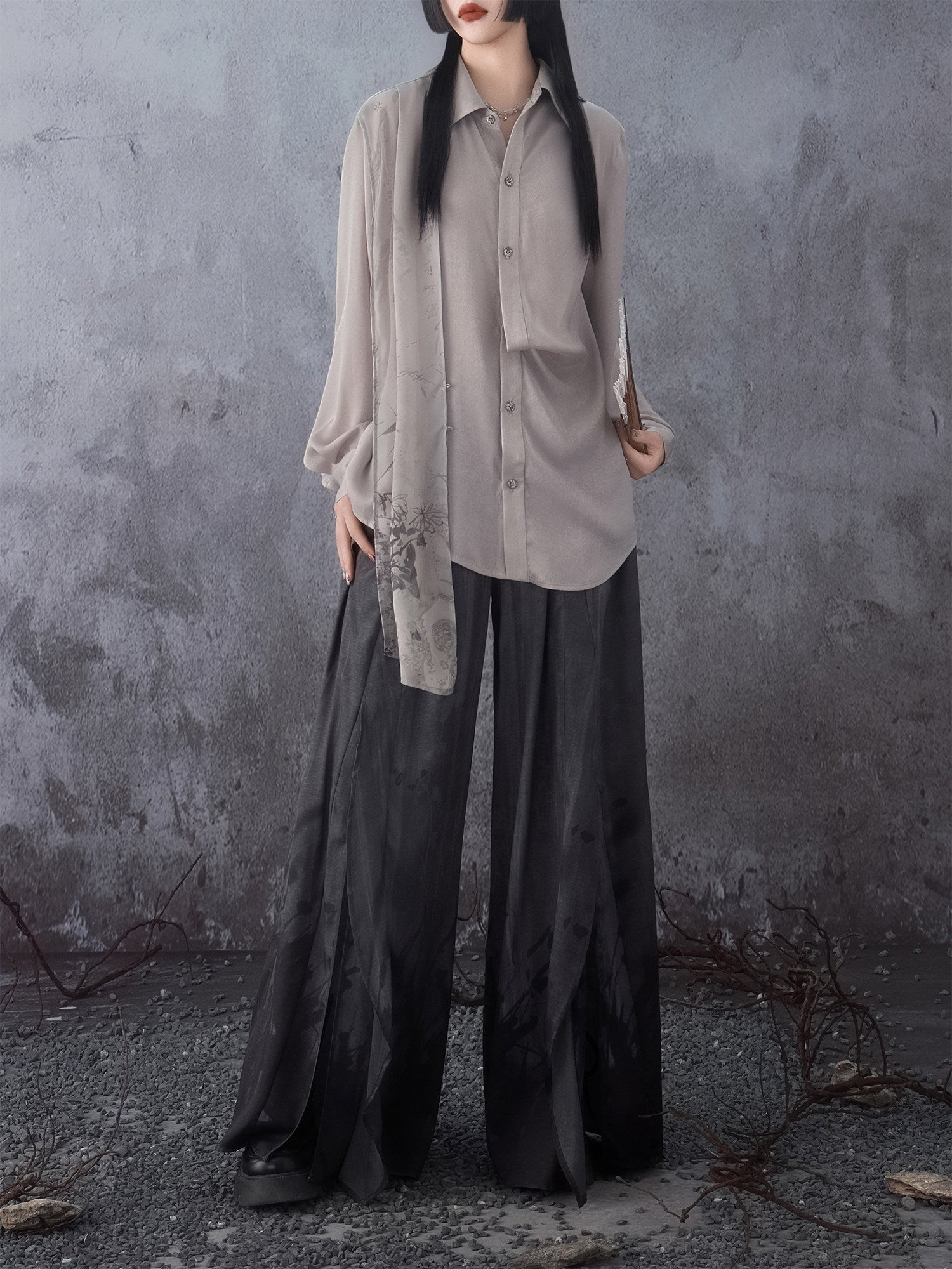 New Chinese Style Drape Long Sleeve Top - Floating Bamboo Leaf 竹叶飘片 (Preorder)