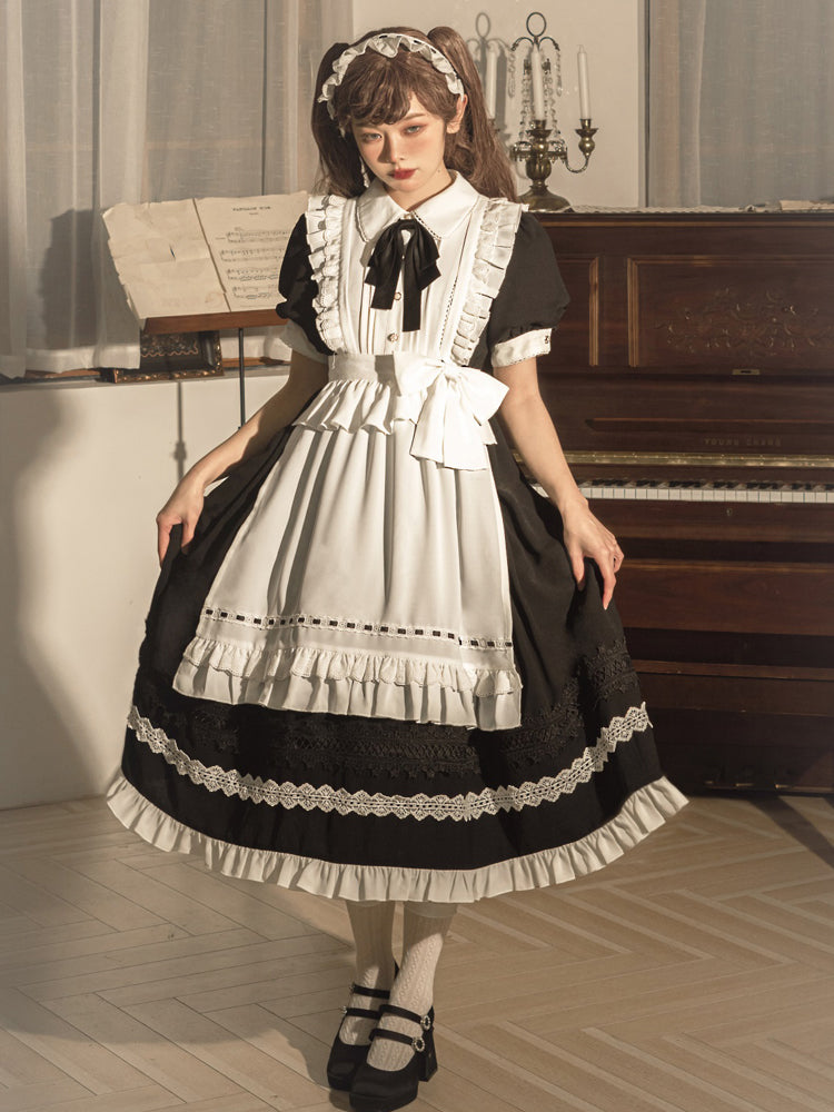 Maid Lolita Puff Sleeve Black Dress