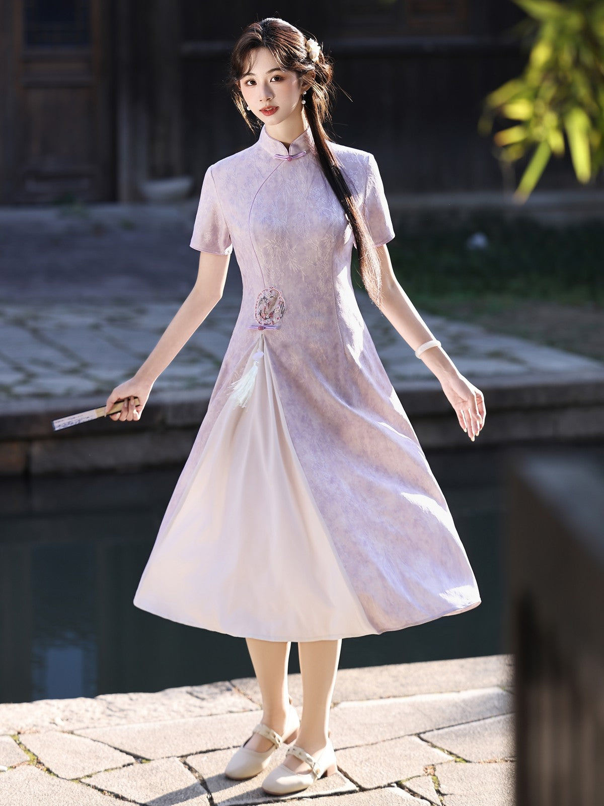 Short Sleeve Lilac A Line Qipao | Whispers