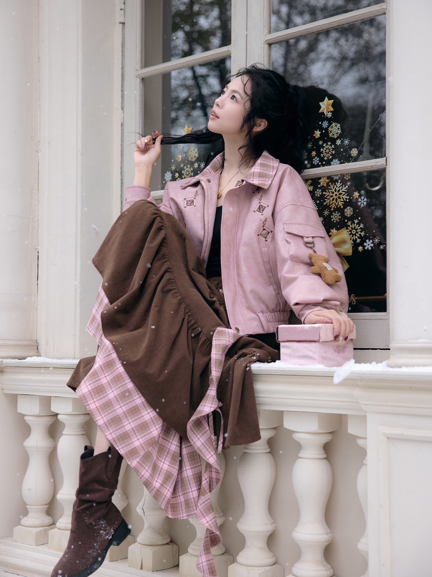 New Chinese Style Down Jacket and Skirt for Autumn and Winter - Cinnamon Latte 肉桂拿铁