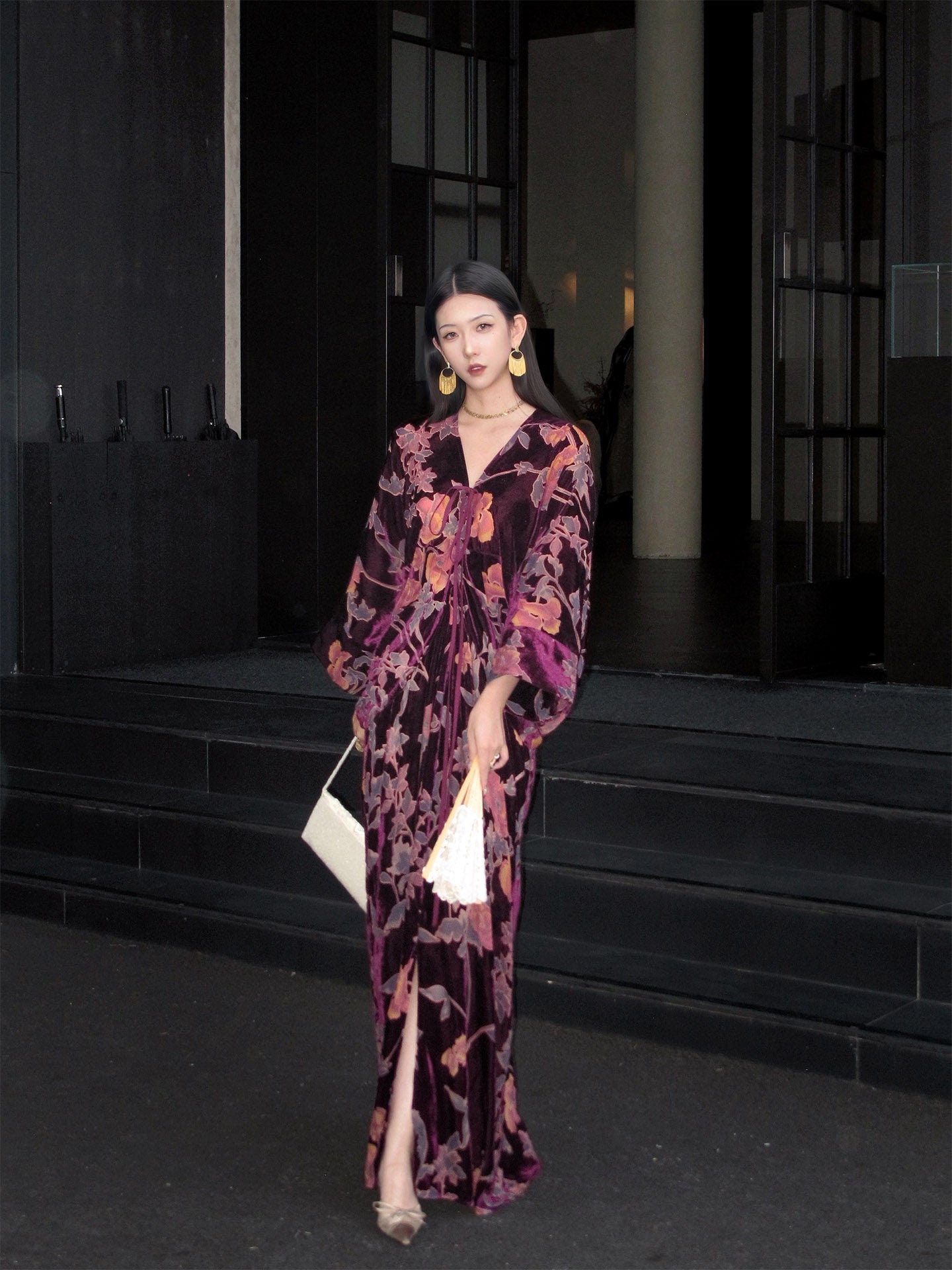 Liuguang Jinyan 鎏光金宴 Gilded Banquet New Chinese Style Batwing Velvet Dress