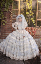 Moonlit Crystal Reverie - Wedding Sweet Lolita Top and Skirt Set, Fishbone Waist