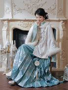 Ming Dynasty Hanfu Set with Jacket & Ocean Blue Mamian Skirt for Women | Zhaojun 昭君