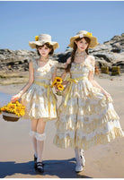 Small Sunflower - Classic Lolita Sunflower Printed JSK Dress, Tiered Hem