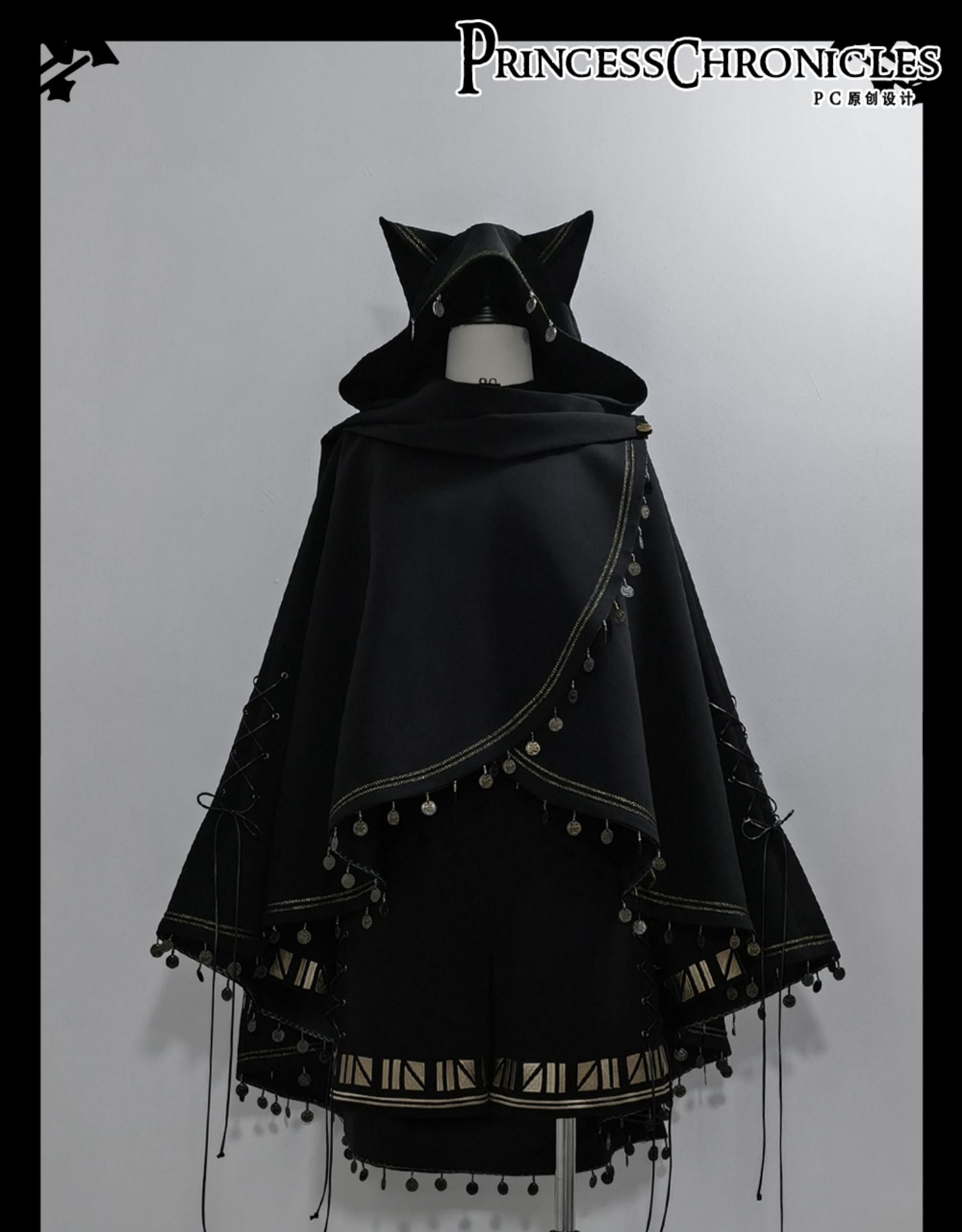 Black Cat - Black Ouji Lolita Cape with Cool Cat Ear Hood