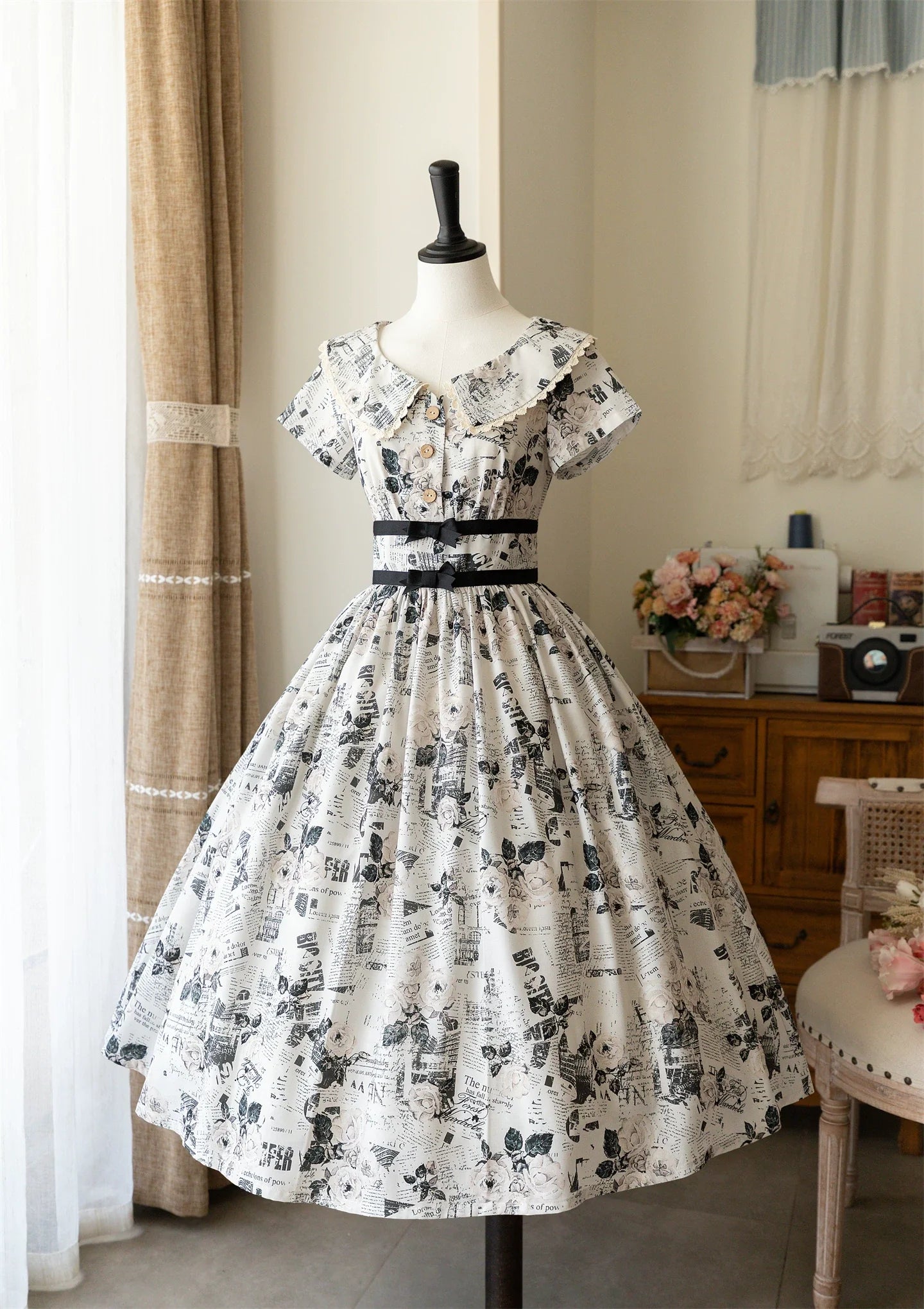 Forest Holiday - Vintage Classic Lolita Newspaper Printed OP Dress