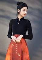 Jade | 9-Colors Mandarin Collar Ribbed Knit Top (落玉盘)