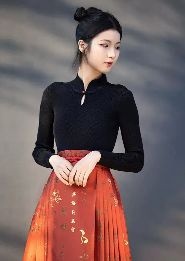 Jade | 9-Colors Mandarin Collar Ribbed Knit Top (落玉盘)