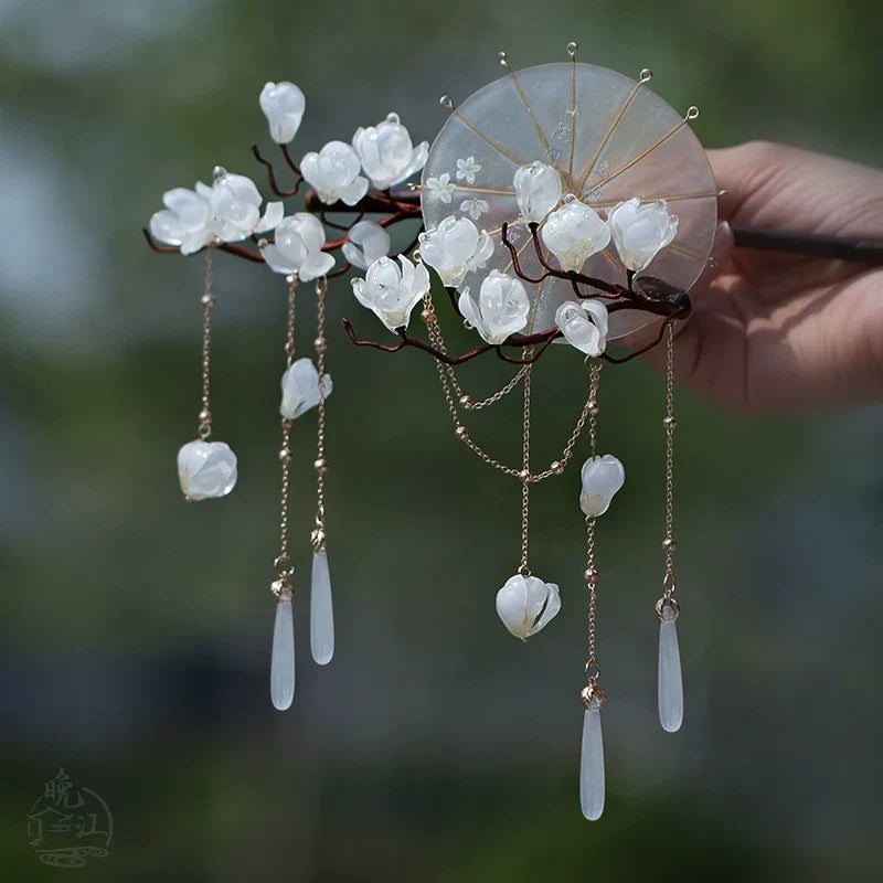 Lilies and Umbrella Hair Stick | Traditional Chinese Hair Accessory