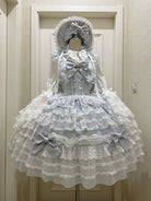 Dream Prelude - Dreamy Princess Lolita JSK Dress Suit, Tiered Lace Black
JSK + Back Trailing Bow S