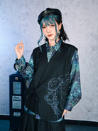 New Chinese Style Asymmetrical Layered Vest - Floating Electric Jellyfish 蓝界浮荧