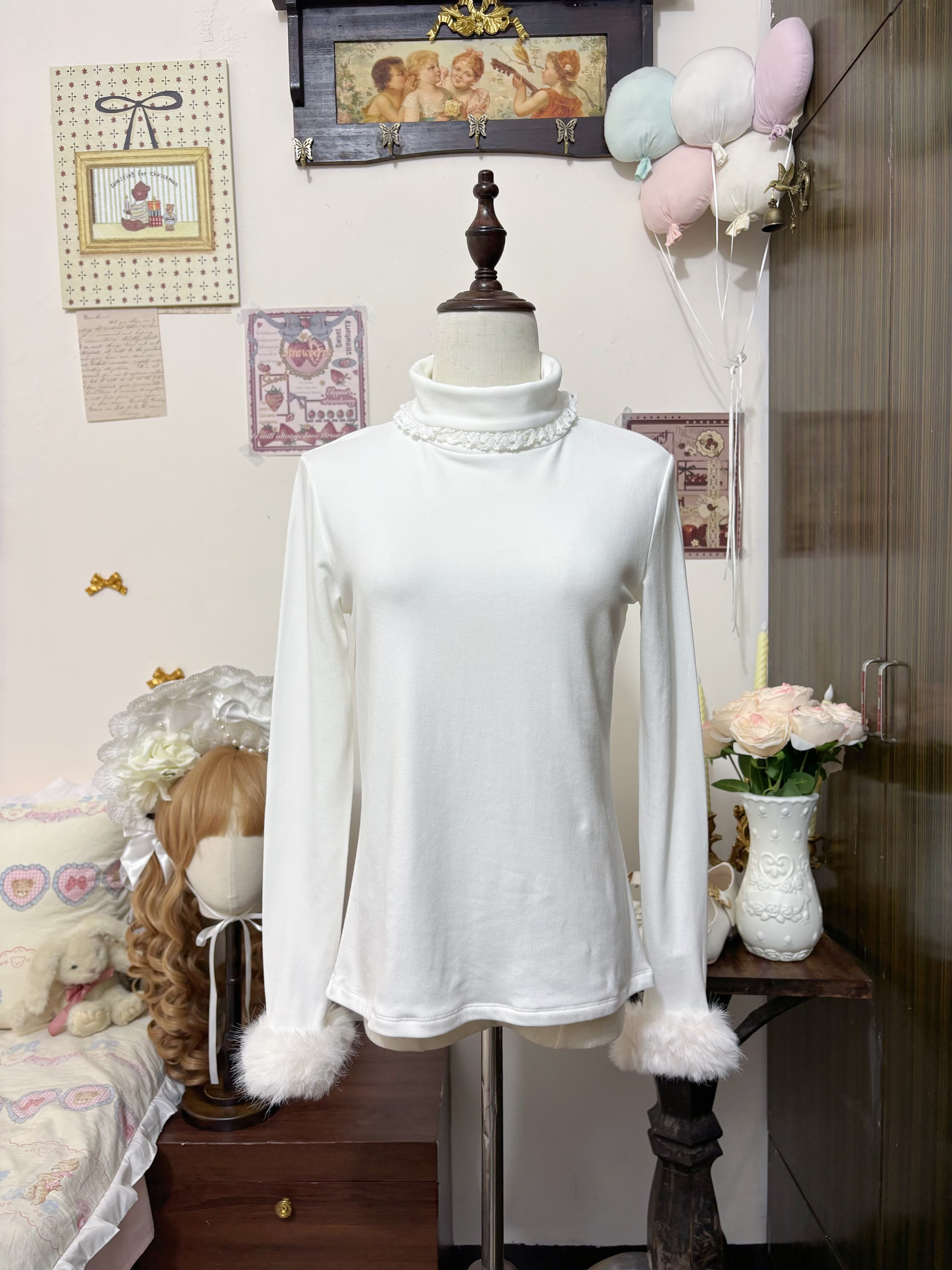 Mengfuzi - Kawaii Lolita High-neck Inner Wear, Fuzzy Cuffs