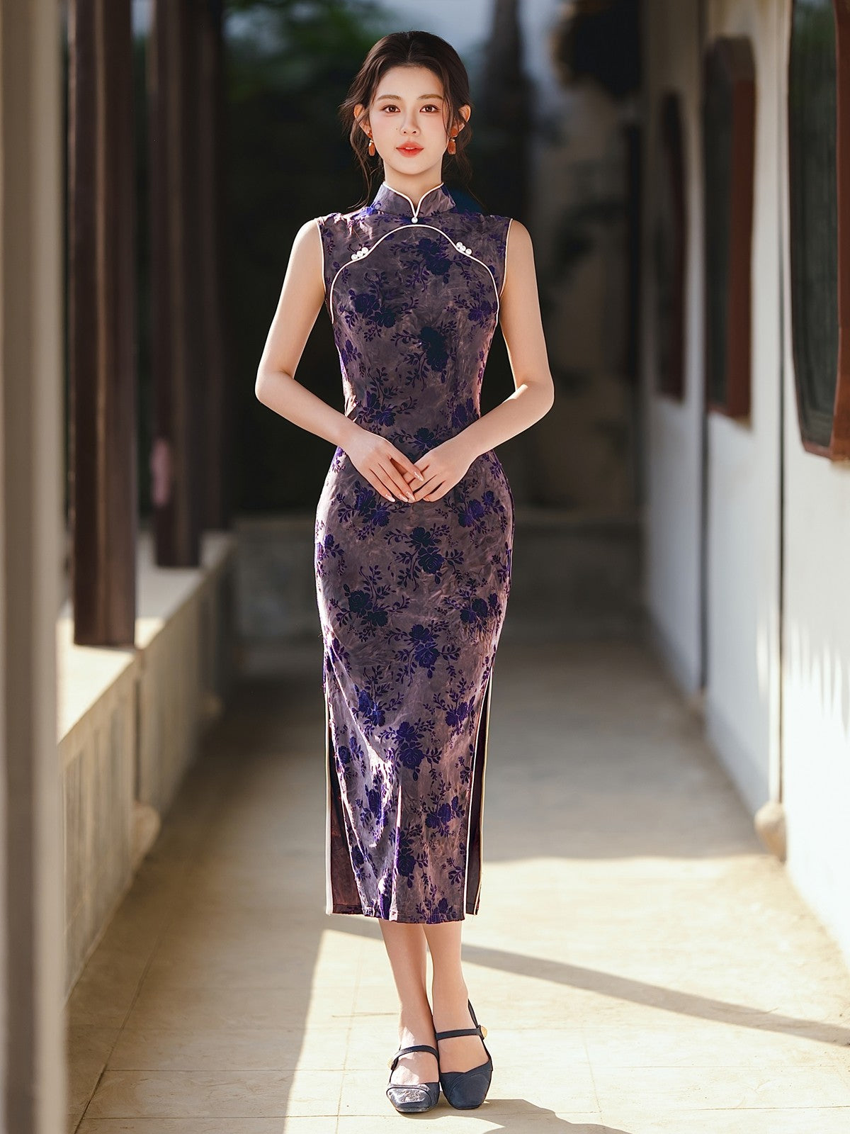 Sleeveless Floral Midi Cheongsam | Lydia