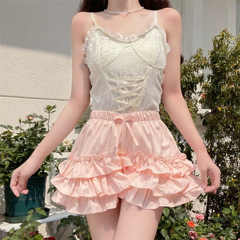 Daily Lolita Bloomers Anti-Exposure Pink Ruffle Safety Shorts