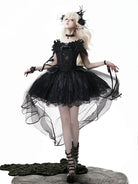 Star Swan Dream - Black Gothic Lolita JSK Dress, Swan Embroidery