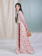 Tang Dynasty Modern Hanfu Set with Beizi Overlay & Pleated Wrap Skirt - Raspberry 树莓 (Preorder)