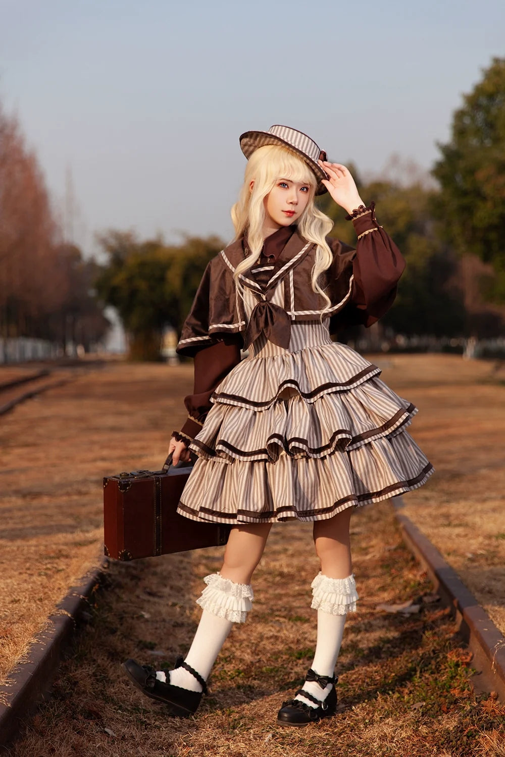 From Afar - Vintage Striped Peppy-Style Lolita JSK & Cape