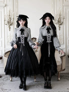 Dusk Moment - Classic Lolita Striped OP & Mermaid Dress Set, Fishbone Waist