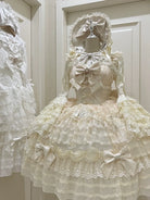 Dream Prelude - Dreamy Princess Lolita JSK Dress Suit, Tiered Lace Black
JSK + Back Trailing Bow S