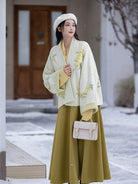 Song Dynasty Modern Hanfu Winged Sleeve Top and Wrap Skirt for Autumn and Winter - Osmanthus 桂花令 (Preorder)