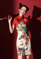 Lotus Crane | Mini Qipao Dress (红鹤)