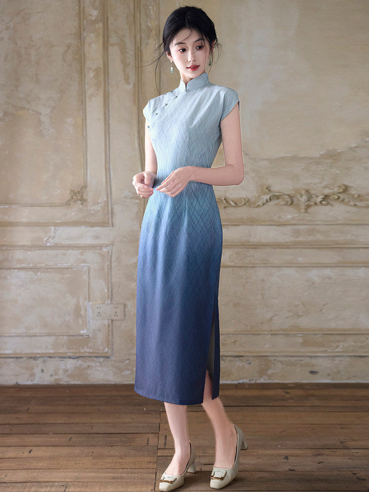 Short Sleeve Midi Cheongsam | By the Ocean