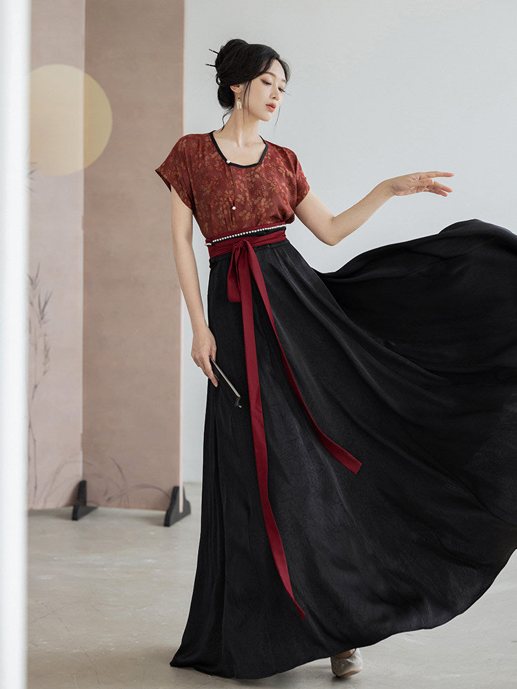 Tang Dynasty Modern Hanfu Beizi and Wrap Skirt - Drunken Flowers 醉花阴 (Preorder)