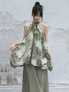 New Chinese Style Chrysanthemum Embroidered Dress Halter Neck Sleeveless Dress - Yaju 雅菊