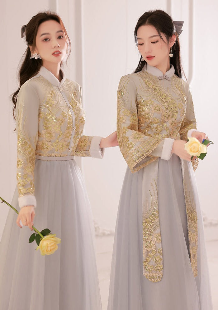 Bridesmaids Gray Chinese Style Dress (BM07)