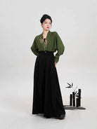 Song Dynasty Modern Hanfu Set with Winged Sleeve Top and Wide Leg Pants - Bookmark Butterfly 书签蝴蝶 (Preorder)