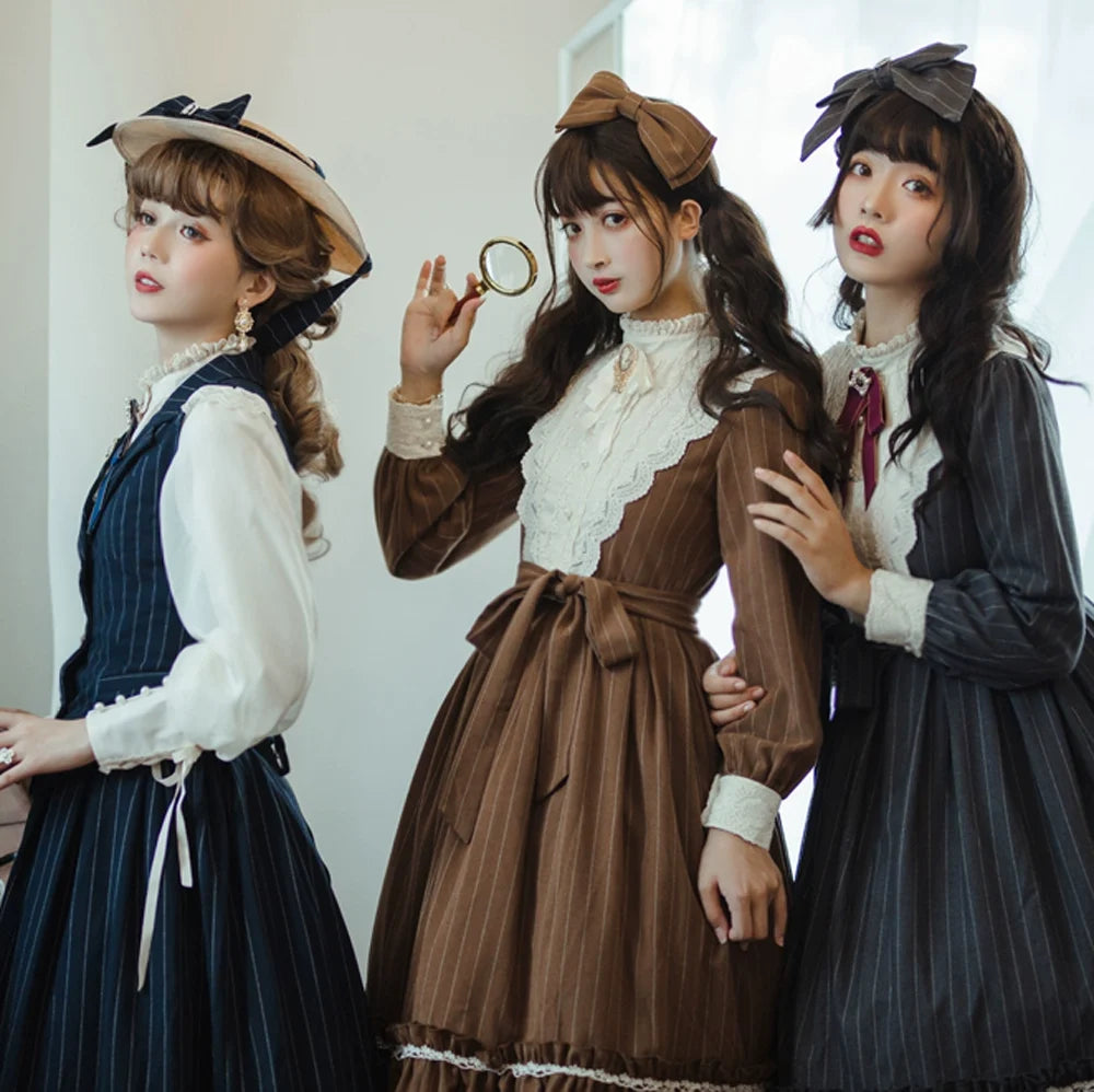 Rose Doll - Elegant Lolita Striped Fishbone Skirt