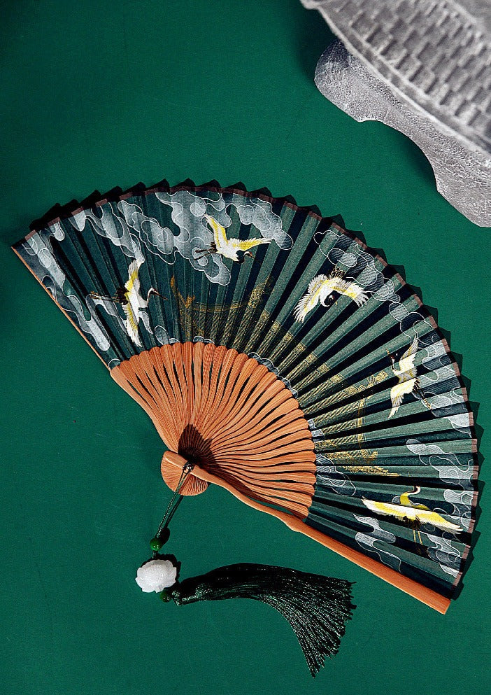 Flying Crane | Folding Tassels Fan