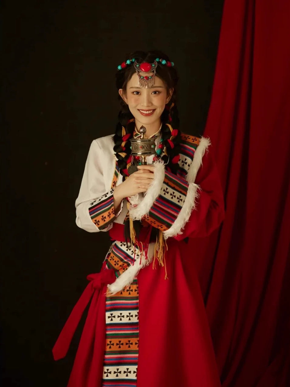 Sacred Blossom - Traditional Tibetan Robe Embroidered Ethnic Dress