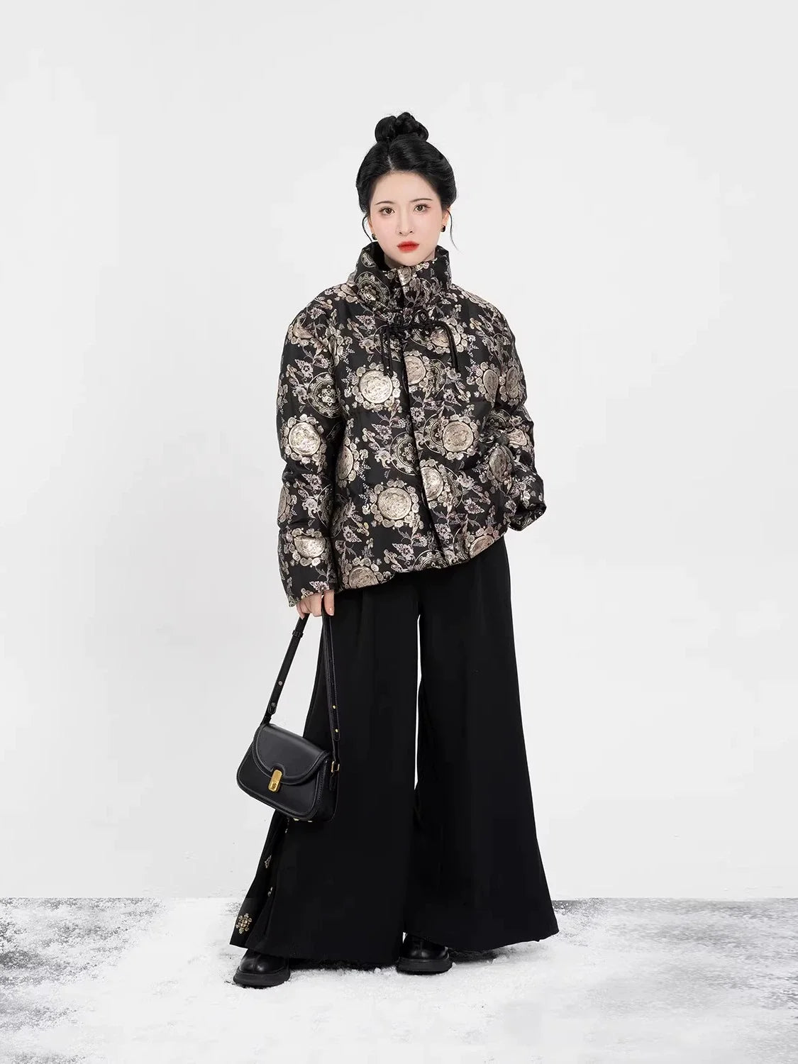 New Chinese Style Women Down Jacket Puffer Coat - Clear Mirror 镜花明 (Preorder)
