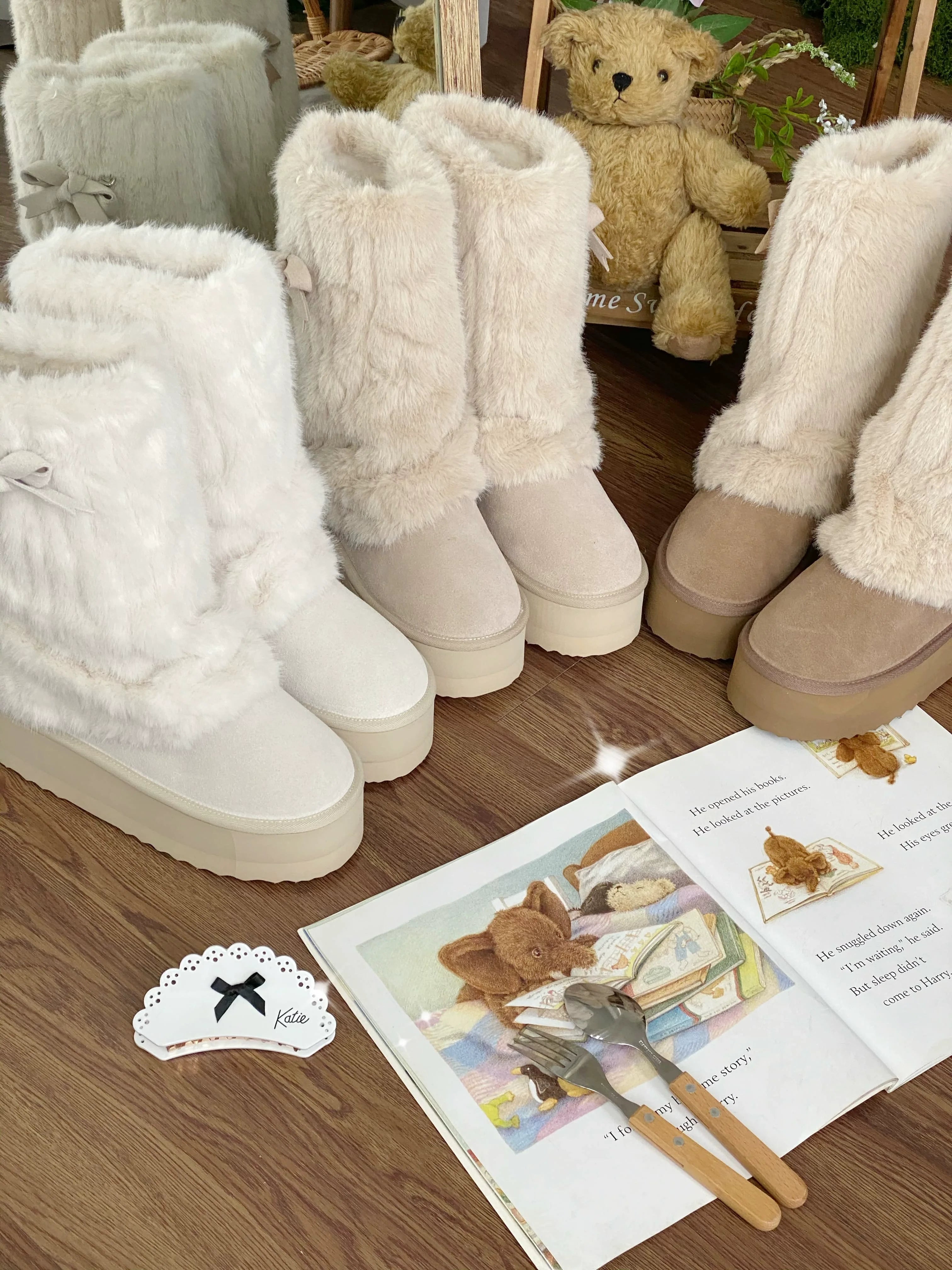 Winter Love Song - Winter Lolita Mid-Calf Boots Plush Snow Boots Thick Sole